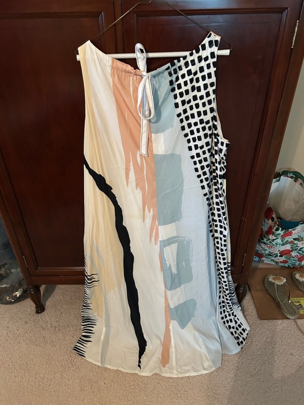 Abstract Print Maxi dress in Cream, Peach & Light Blue